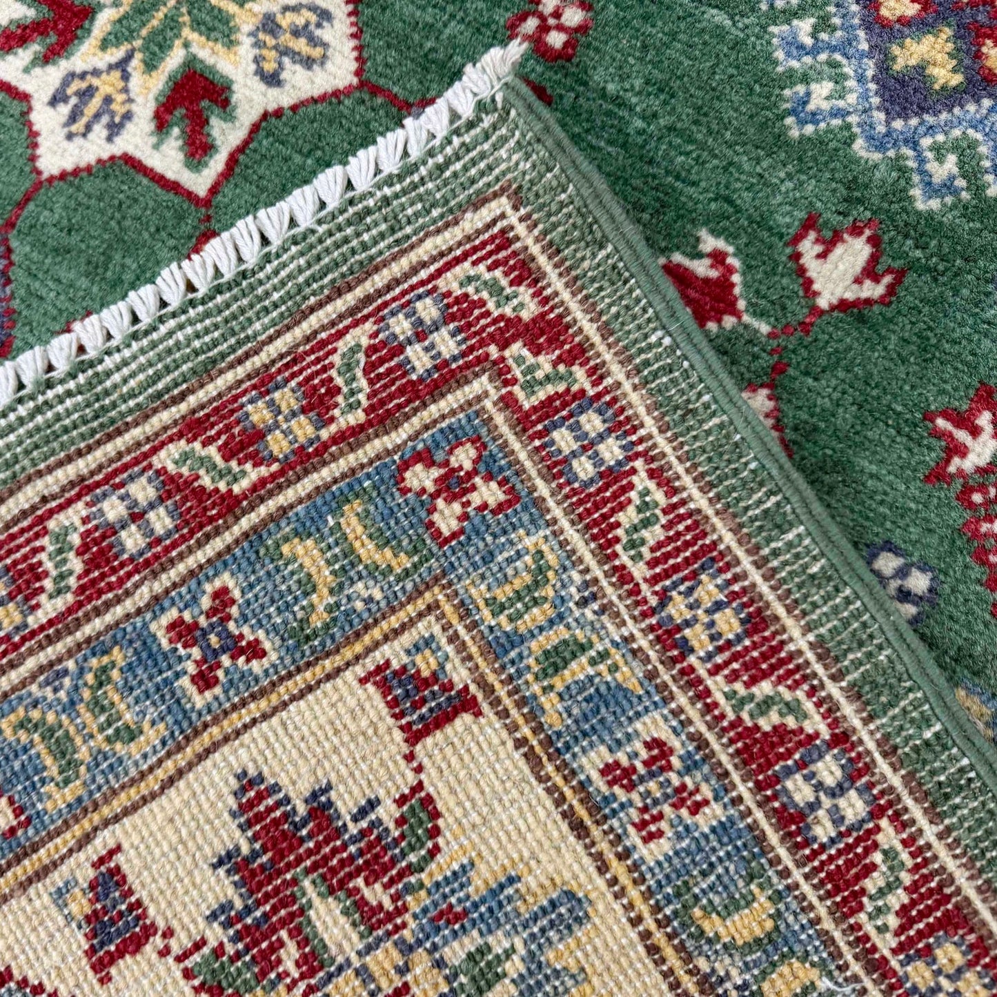 Green Oriental Kazak Afghan Hand-knotted Rug (KK-280)