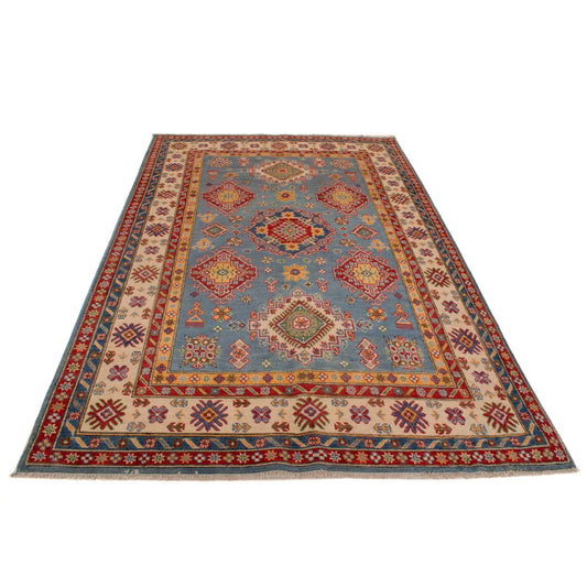 Blue Oriental Kazak Afghan Hand-knotted Rug (KK-207)
