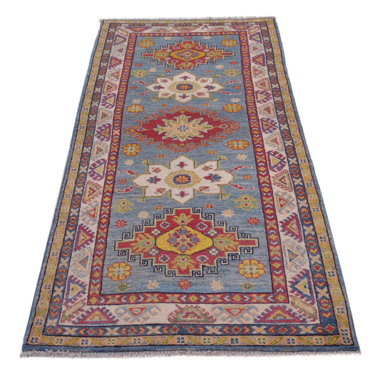 Blue Oriental Kazak Afghan Hand-knotted Runner (KK-209)
