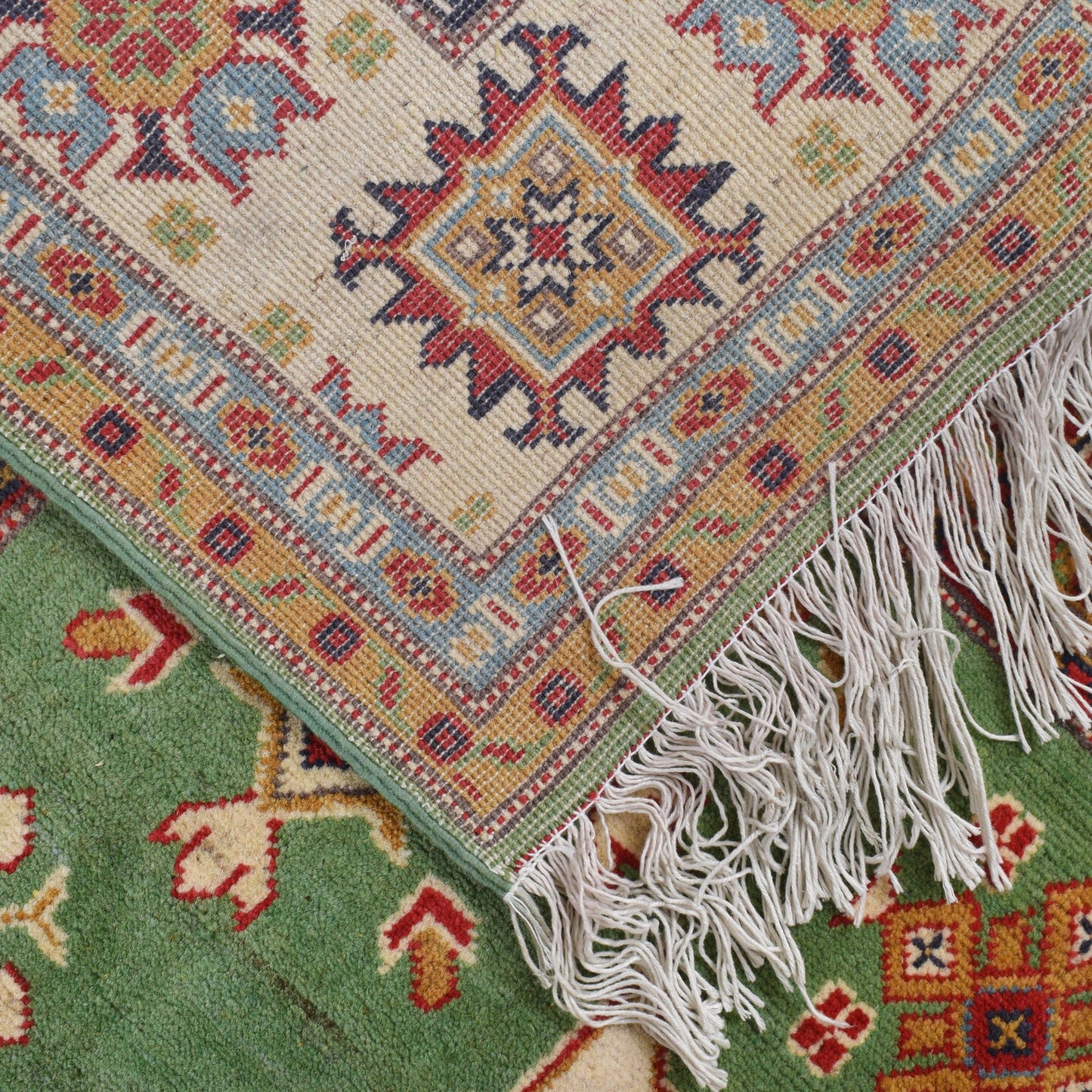 Green Oriental Kazak Afghan Hand-knotted Rug (KK-212)