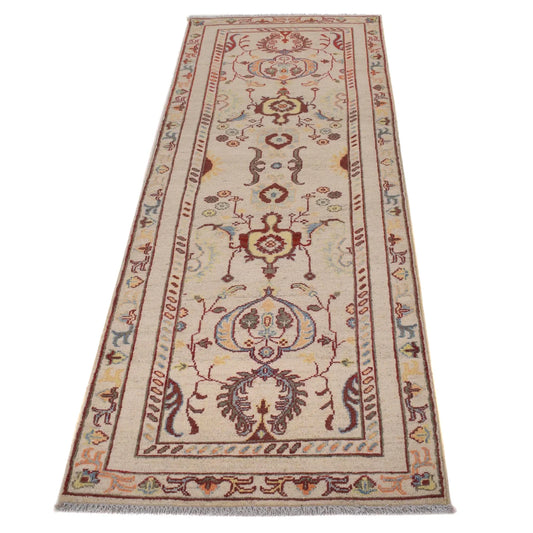 Ivory Oriental Kazak Afghan Hand-knotted Runner (KK-205)