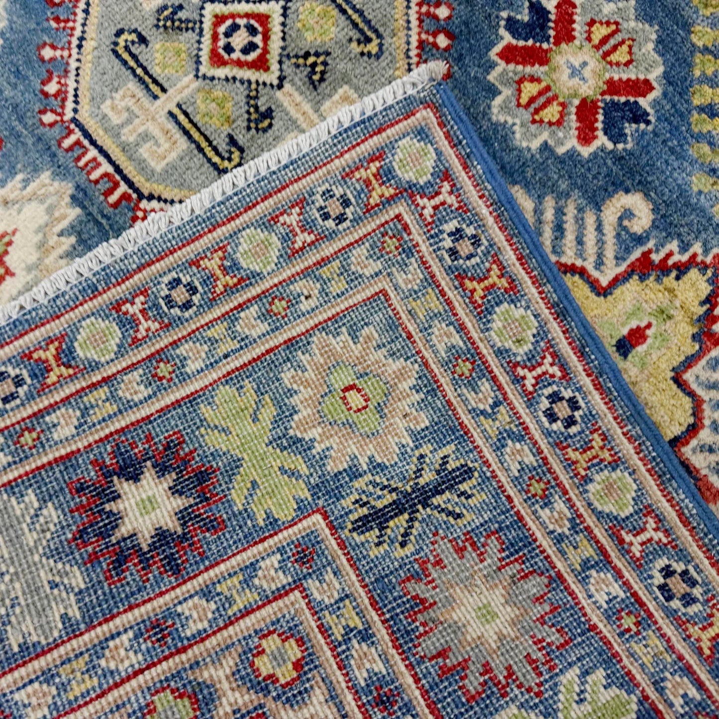 Blue Oriental Kazak Afghan Hand-knotted Rug (KK-273)