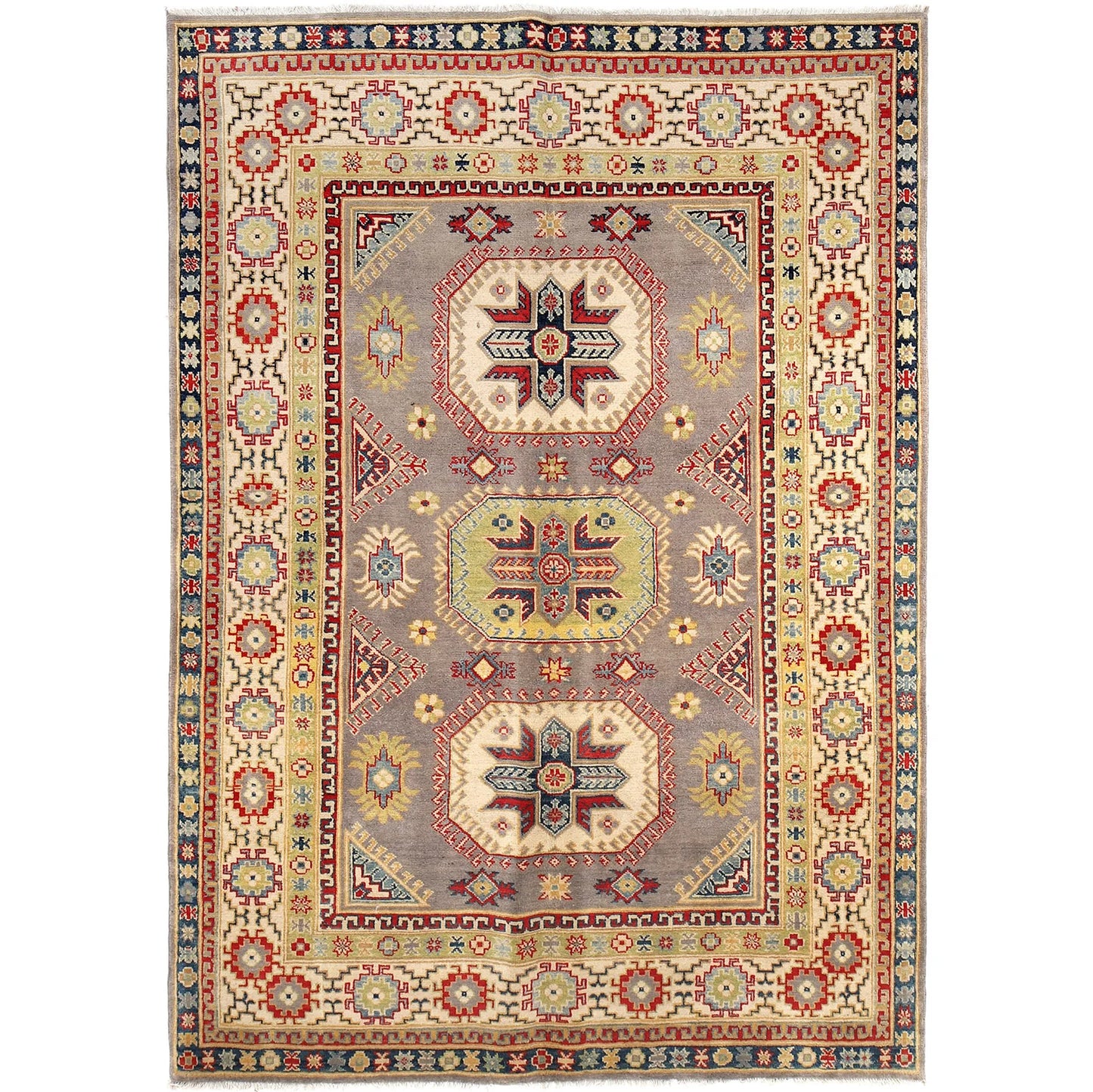 Grey Oriental Kazak Afghan Hand-knotted Rug (KK-206)