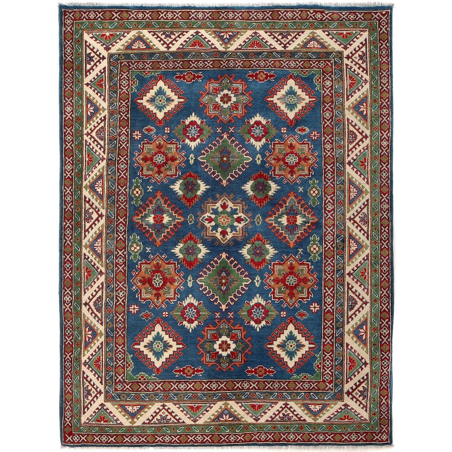 Blue Oriental Kazak Afghan Hand-knotted Rug (KK-208)