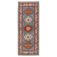 Blue Oriental Kazak Afghan Hand-knotted Runner (KK-209)
