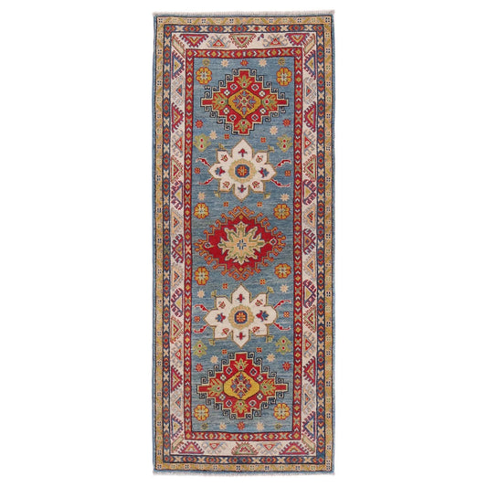 Blue Oriental Kazak Afghan Hand-knotted Runner (KK-209)