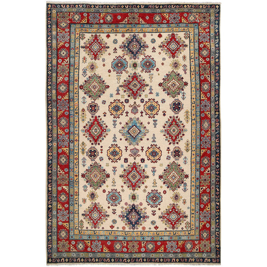 Ivory  Oriental Kazak Afghan Hand-knotted Rug (KK-213)