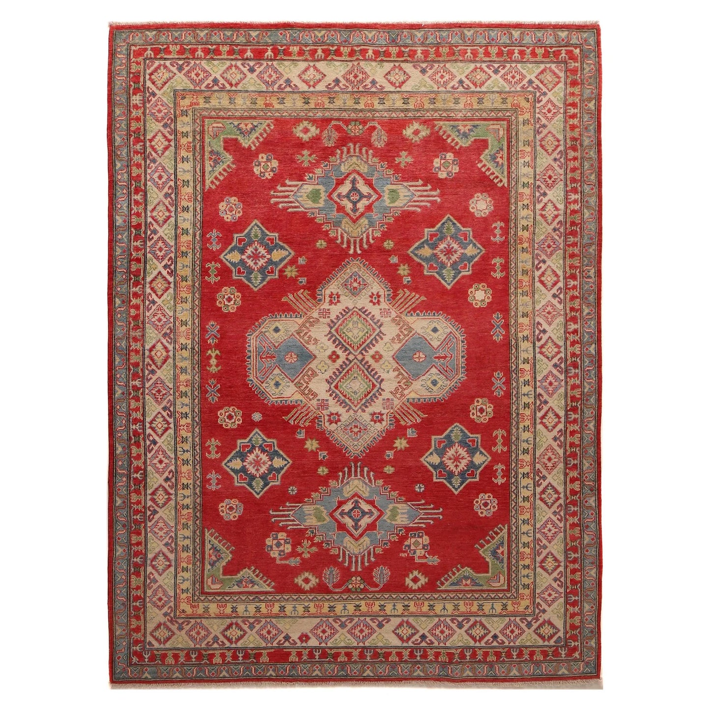 Red  Oriental Kazak Afghan Hand-knotted Rug (KK-214)