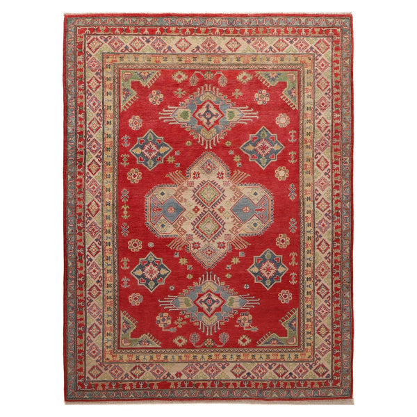 Red  Oriental Kazak Afghan Hand-knotted Rug (KK-214)