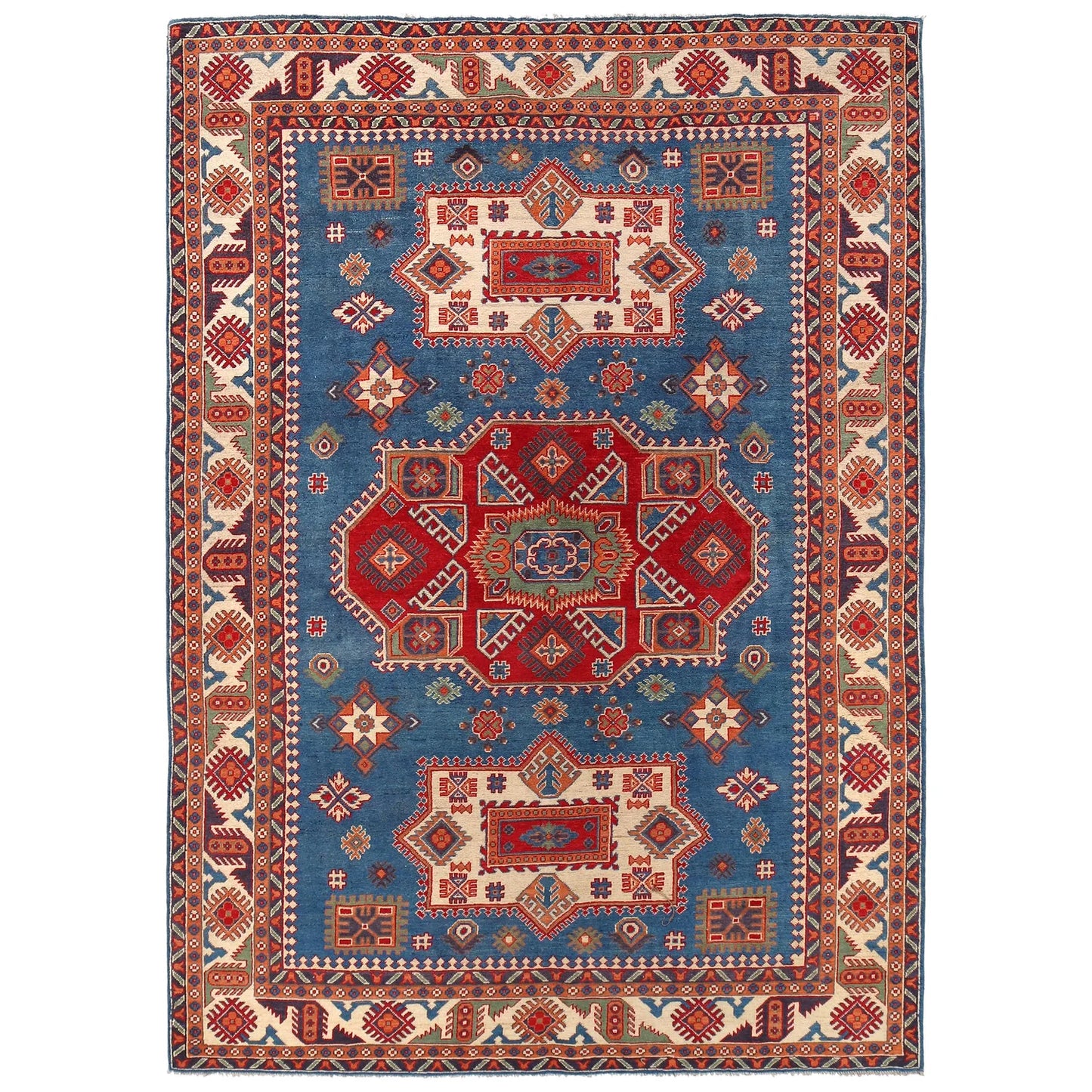 Blue Oriental Kazak Afghan Hand-knotted Rug (KK-217)