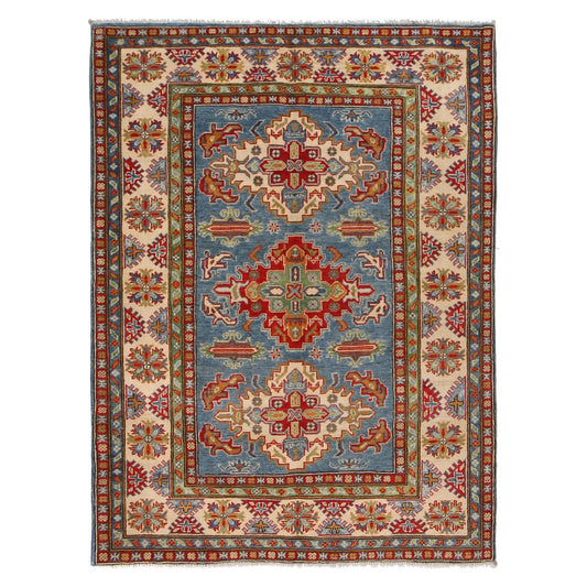 Blue Oriental Kazak Afghan Hand-knotted Rug (KK-219)