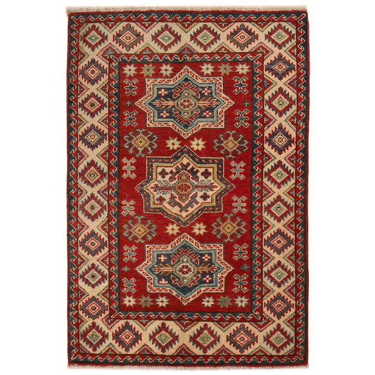 Red Oriental Kazak Afghan Hand-knotted Rug (KK-223)