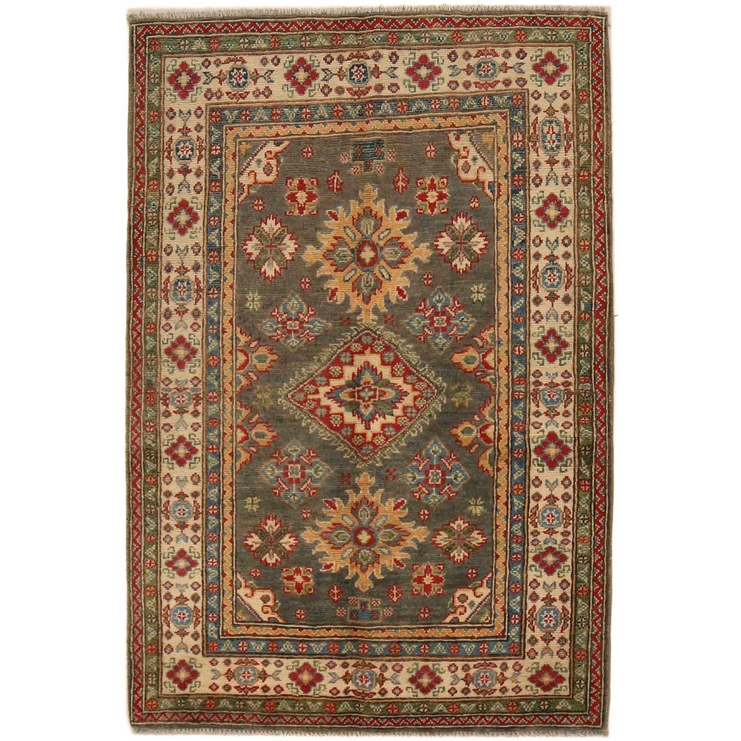 Grey Oriental Kazak Afghan Hand-knotted Rug (KK-224)