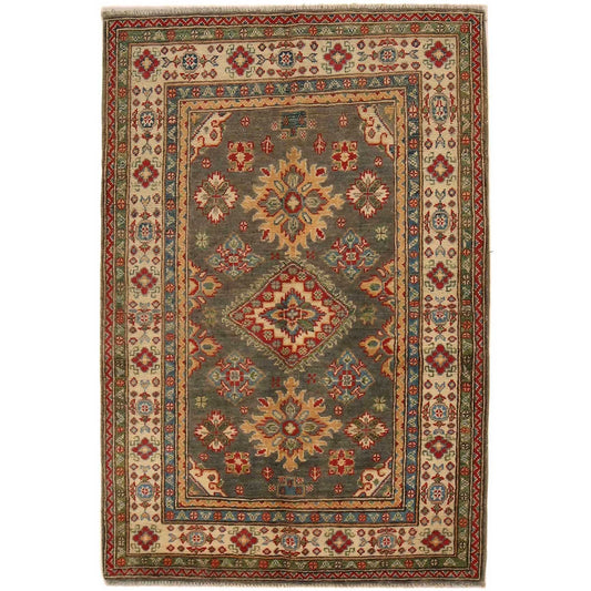 Grey Oriental Kazak Afghan Hand-knotted Rug (KK-224)