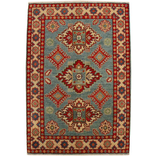 Blue Oriental Kazak Afghan Hand-knotted Rug (KK-225)