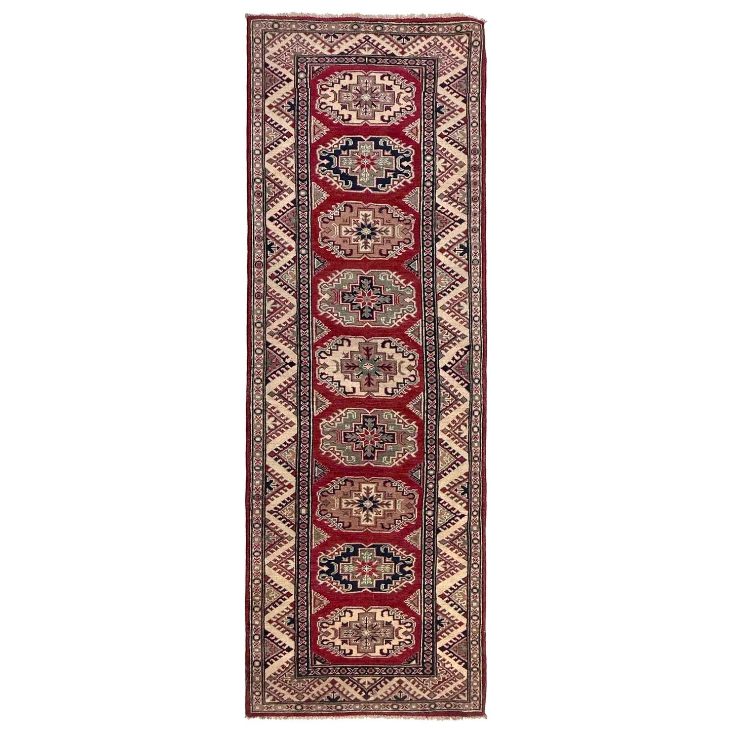 Red Oriental Kazak Afghan Hand-knotted Runner (KK-279)