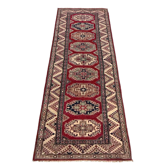 Red Oriental Kazak Afghan Hand-knotted Runner (KK-279)