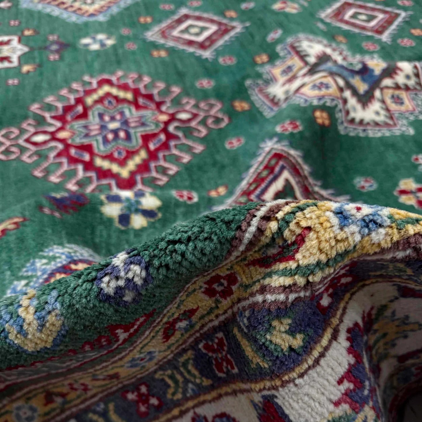 Green  Oriental Kazak Afghan Hand-knotted Rug (KK-280)