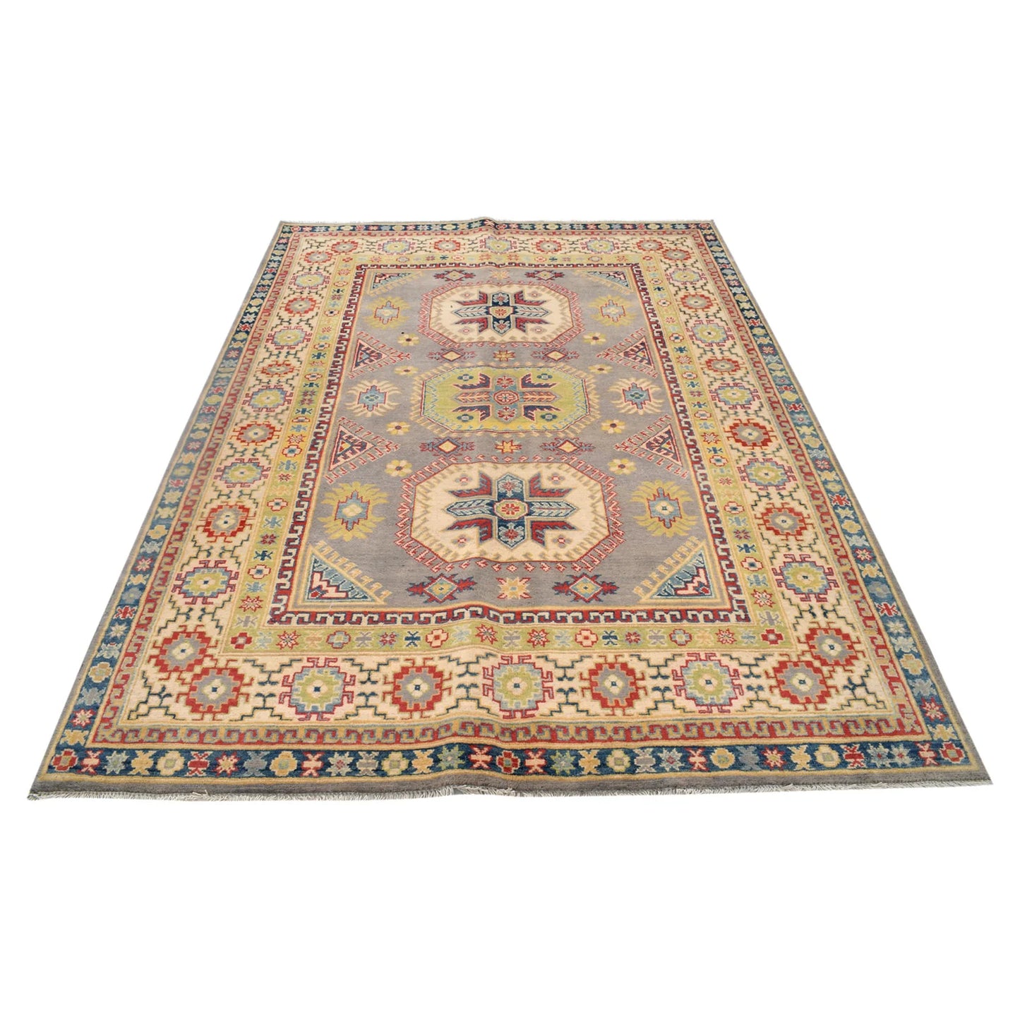 Grey Oriental Kazak Afghan Hand-knotted Rug (KK-206)