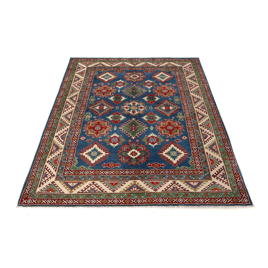 Blue Oriental Kazak Afghan Hand-knotted Rug (KK-208)