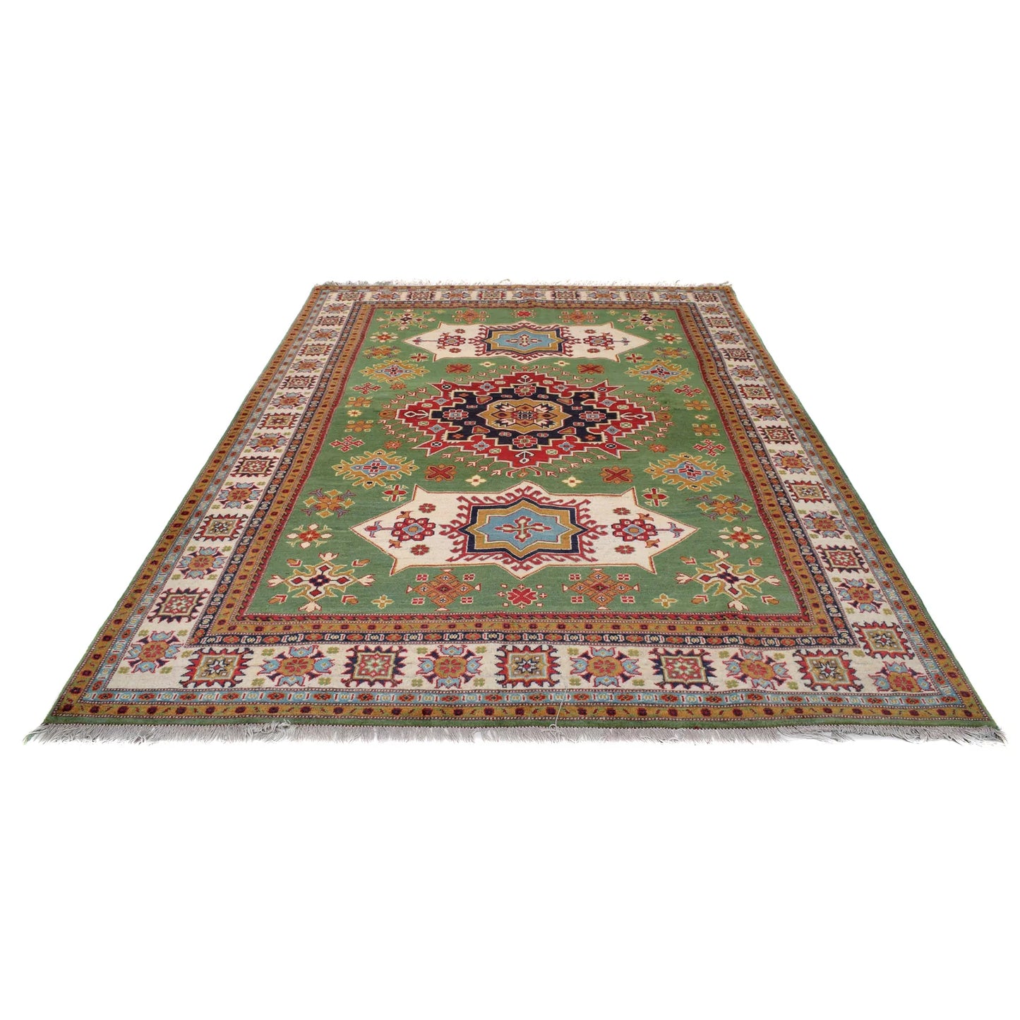 Green  Oriental Kazak Afghan Hand-knotted Rug (KK-212)