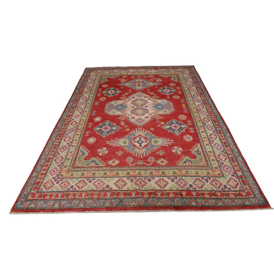 Red  Oriental Kazak Afghan Hand-knotted Rug (KK-214)