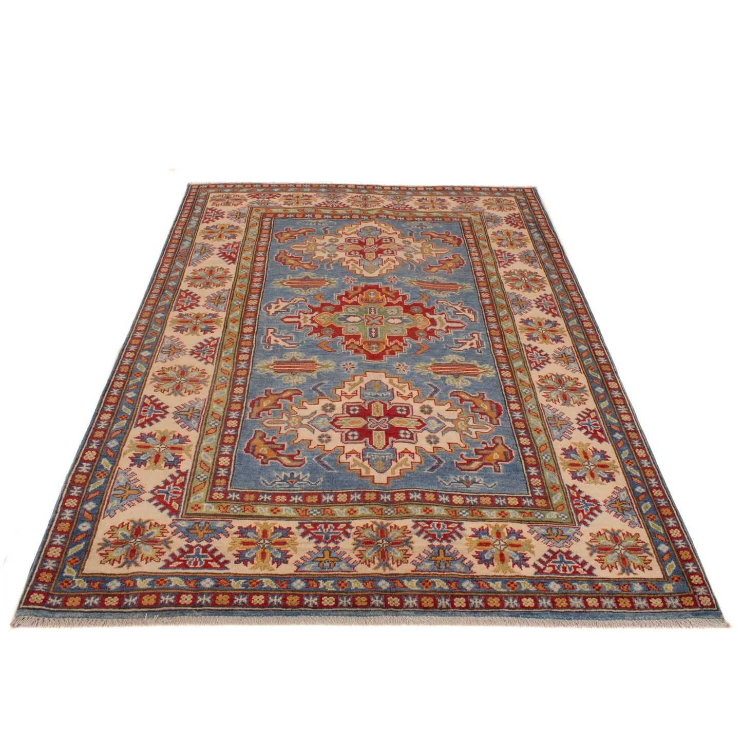 Blue Oriental Kazak Afghan Hand-knotted Rug (KK-219)