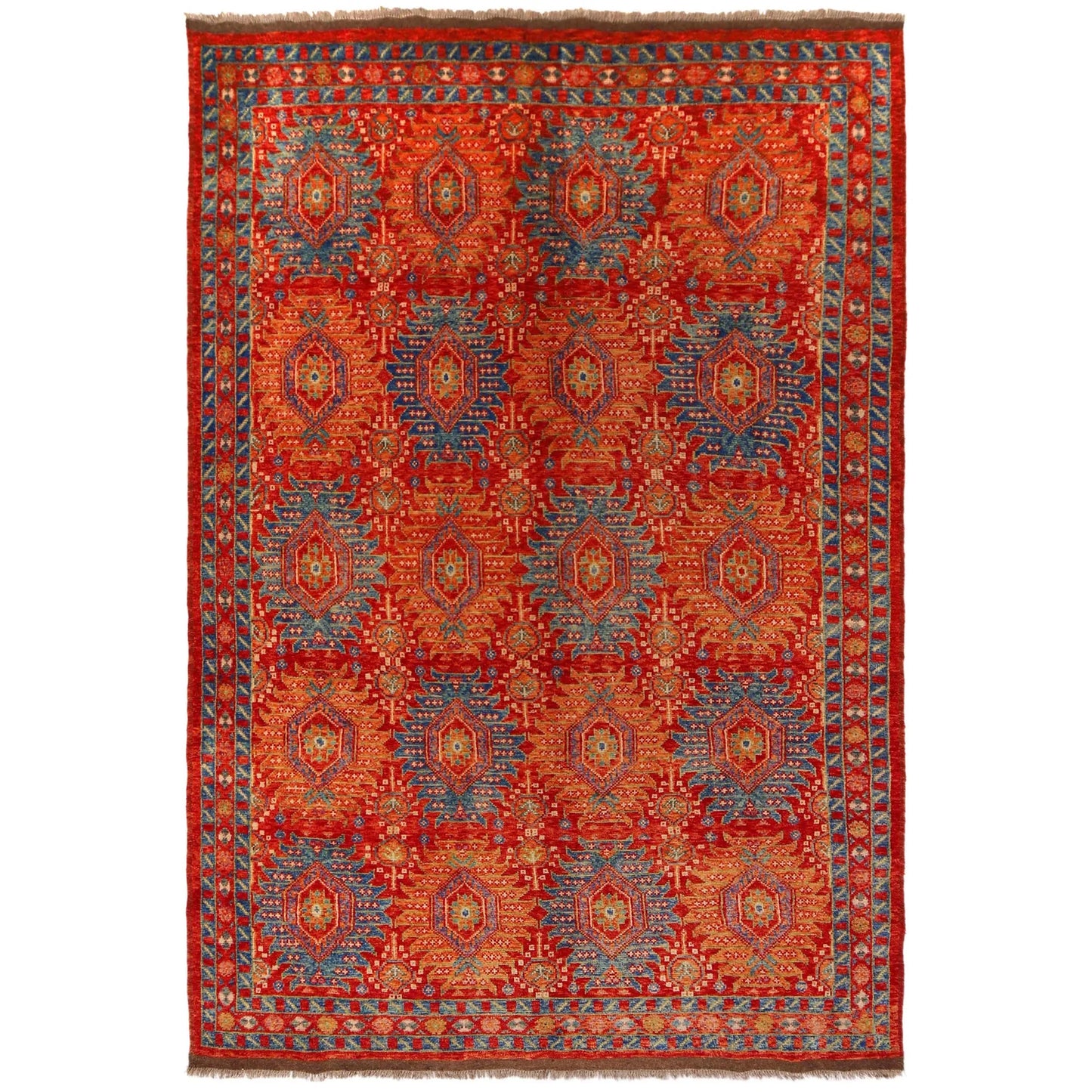 Red Oushak Afghan Hand-Knotted Rug (OK-602)
