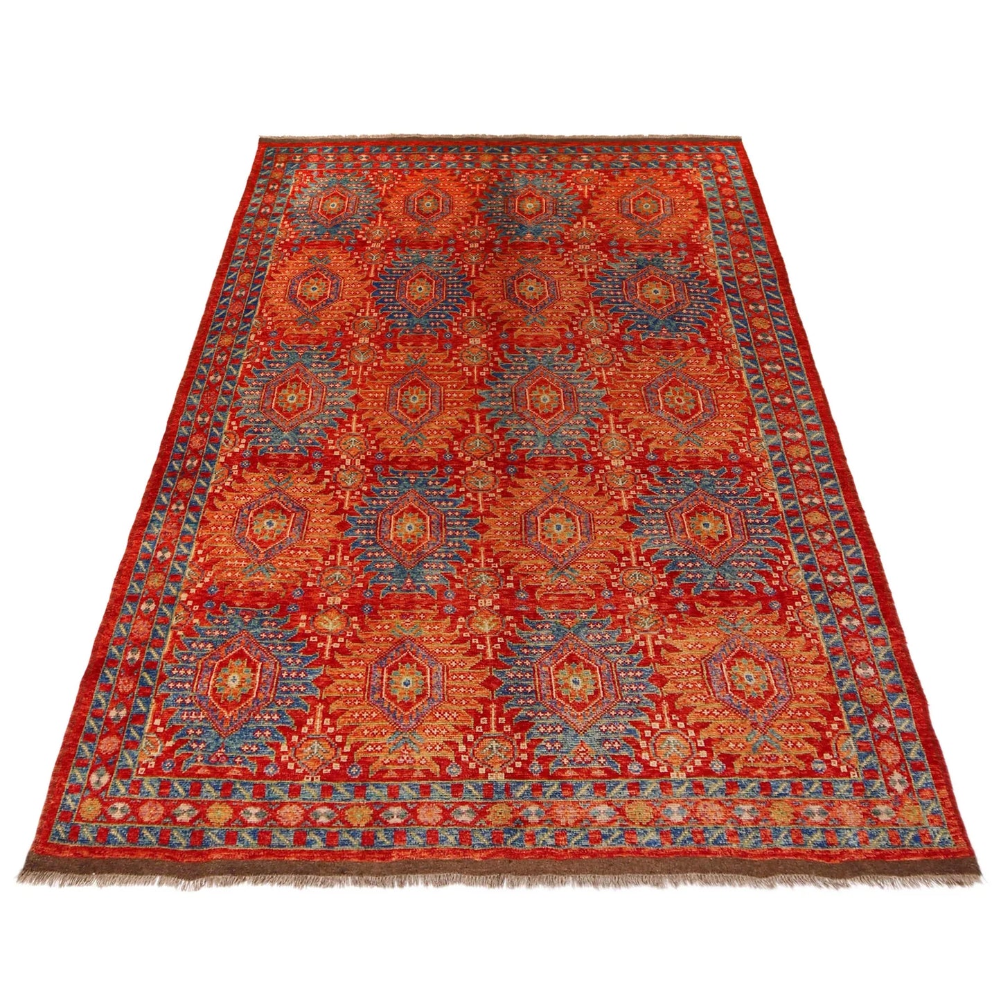 Red Oushak Afghan Hand-Knotted Rug (OK-602)