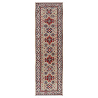 Ivory Oriental Kazak Afghan Hand-knotted Runner (KK-203)