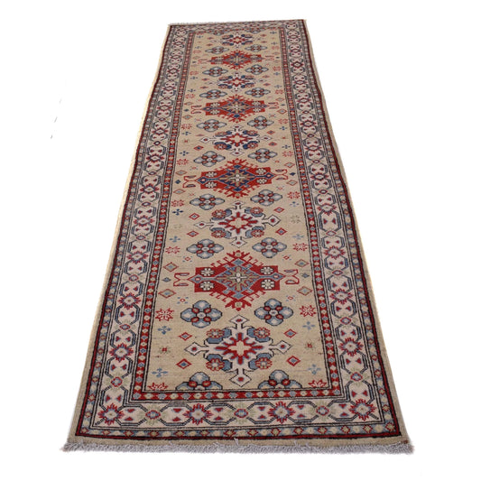 Ivory Oriental Kazak Afghan Hand-knotted Runner (KK-203)