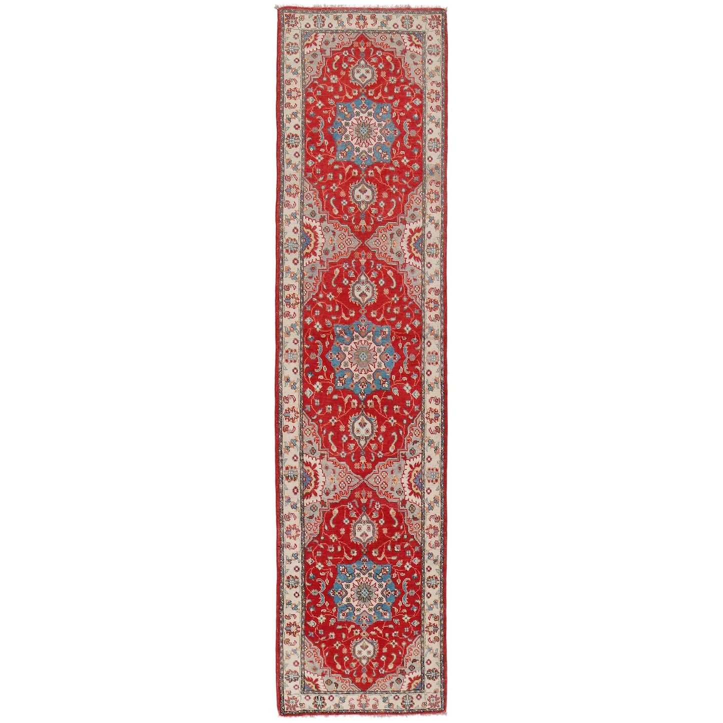 Red Oriental Kazak Afghan Hand-knotted Runner (KK-204)