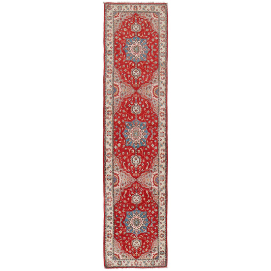 Red Oriental Kazak Afghan Hand-knotted Runner (KK-204)