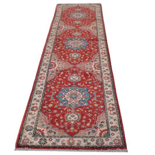 Red Oriental Kazak Afghan Hand-knotted Runner (KK-204)