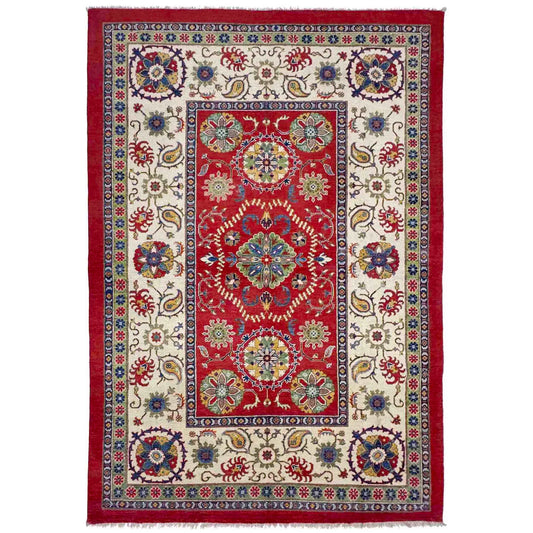 Red  Oriental Kazak Afghan Hand-knotted Rug (KK-271)